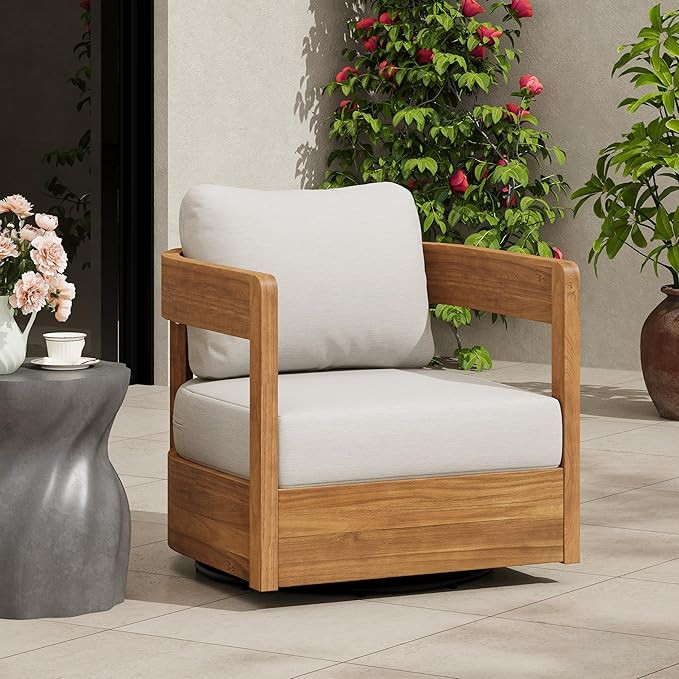 Christopher Knight Home Telluride Outdoor Acacia Wood Swivel Club Chair with Removable Cushion, 3... | Amazon (US)