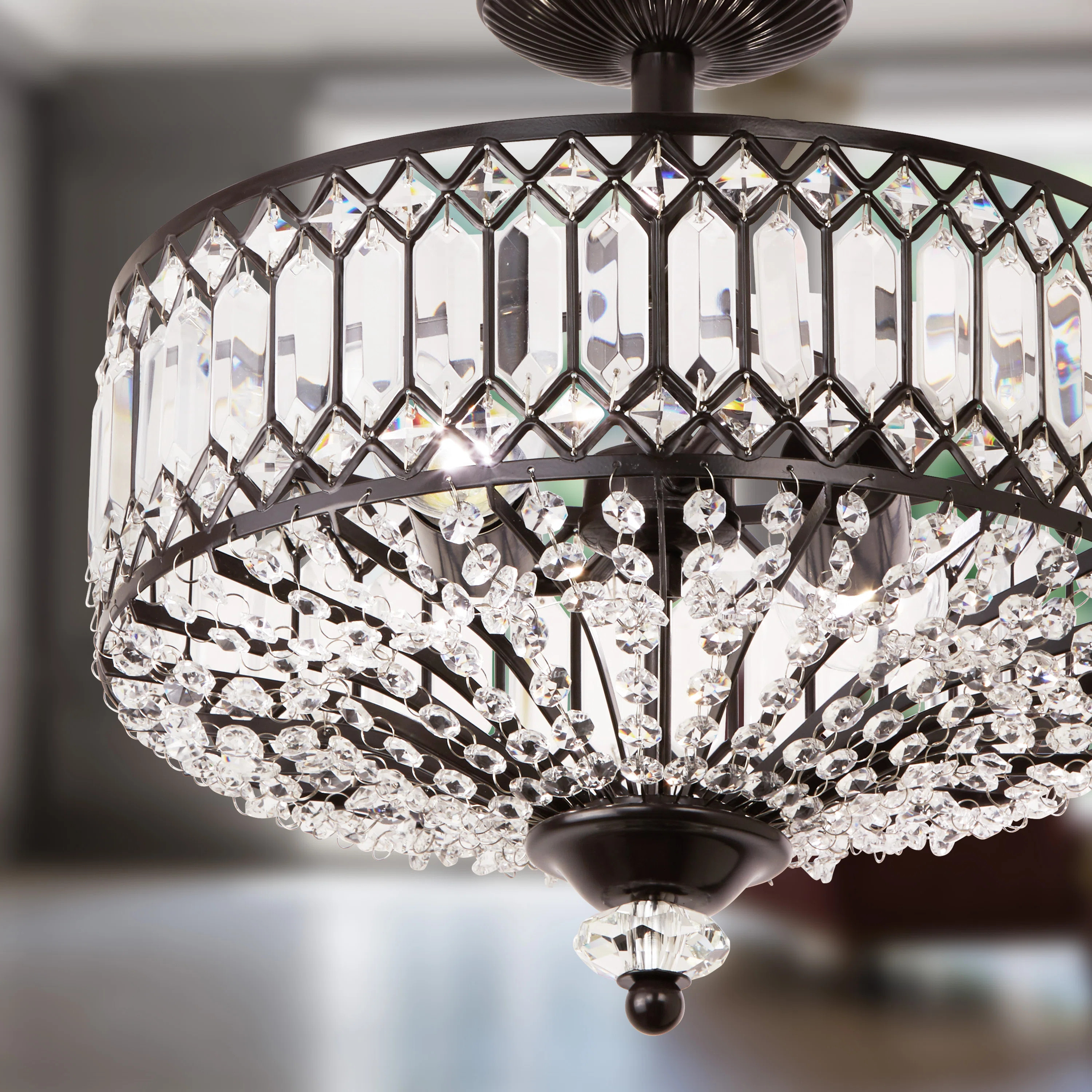 Laurie 2 - Light 14.75'' Carved Crystal Drum Semi Flush Mount | Wayfair North America