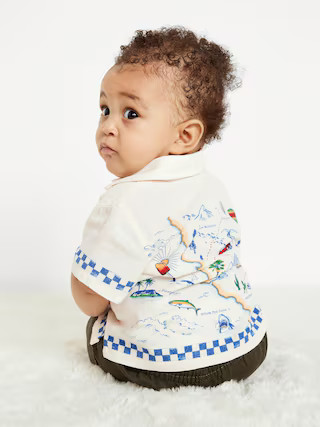 Printed Short-Sleeve Linen-Blend Pocket Shirt for Baby | Old Navy (US)