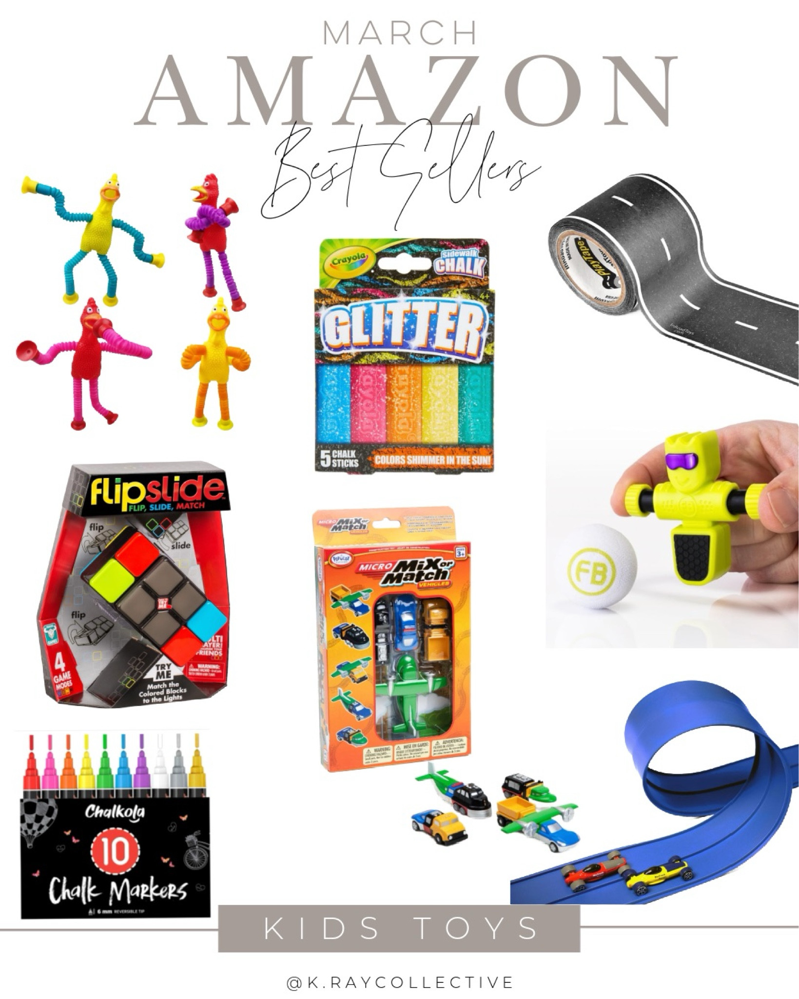 Here’s my best selling links on Amazon for the month of March.  Chalk markers so we love you. You can write on just about anything and erase it, road tape for on the go.  A race track you can put anywhere, foosball on the go, glitter, chalk, magnetic vehicles, and a great game for your kids.  

#GiftsForBoys #Boys #Toys #GiftsForKids #BestSellingToys #ToysOnTheGo #TravelActivitiesForKids #AmazonFinds

#LTKkids #LTKfindsunder50 #LTKGiftGuide