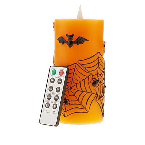 Unmatched 6" 3D Flame Orange Candle with Spiders and Bats | HSN