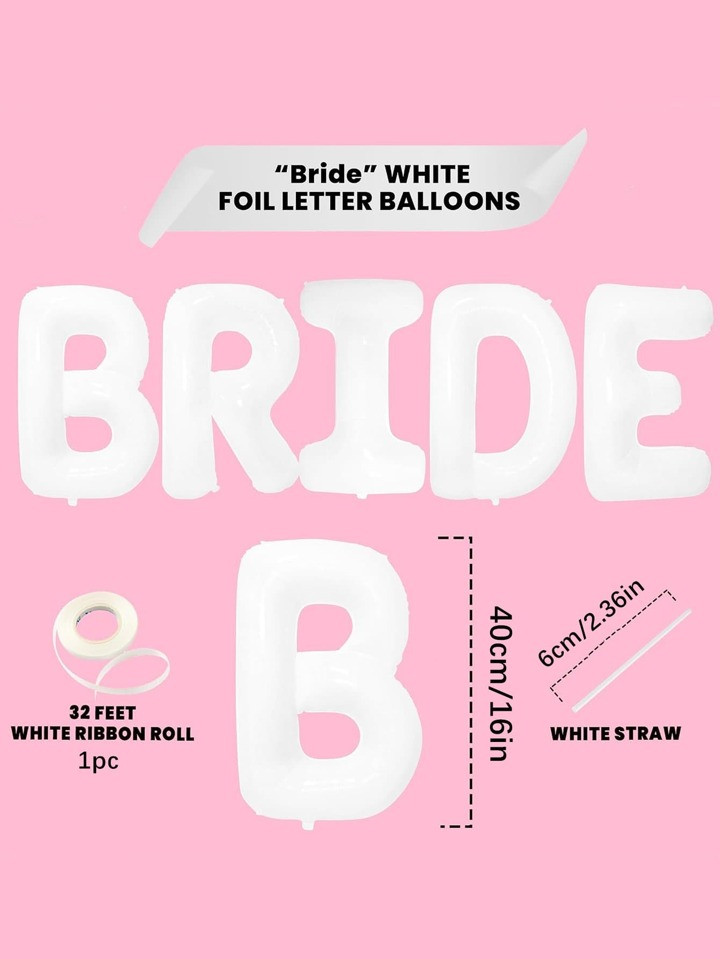 16 inch White Bride Letter Foil Balloon Wedding Bridal Shower Engagement Hen Party Decor Bachelor... | SHEIN