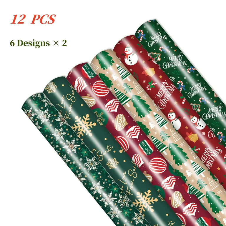 12 Pieces Christmas Wrapping Paper 6 patterns,Ideal for Packaging Christmas Gifts Presents,50 * 7... | Walmart (US)