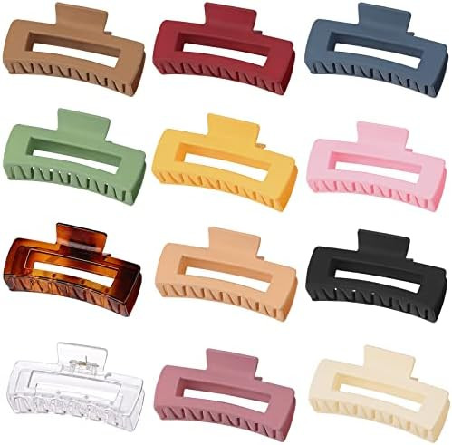 Tyfthui 12 Pcs Large Hair Claw Clips, 4.1 Inch Non-slip Big Hair Clips, Strong Hold Rectangle Banana | Amazon (US)
