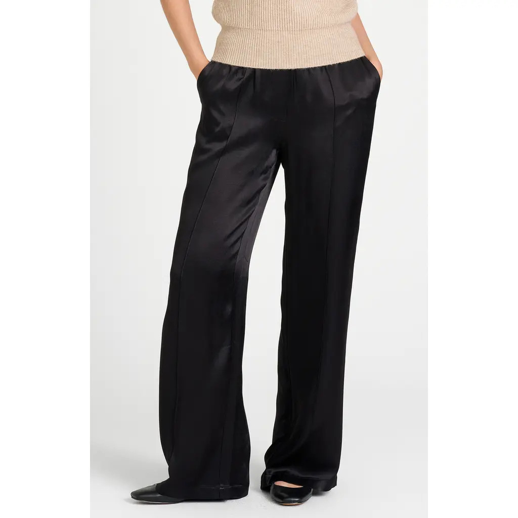 WAYF Livingston Wide Leg Satin Pants in Black at Nordstrom, Size X-Large | Nordstrom