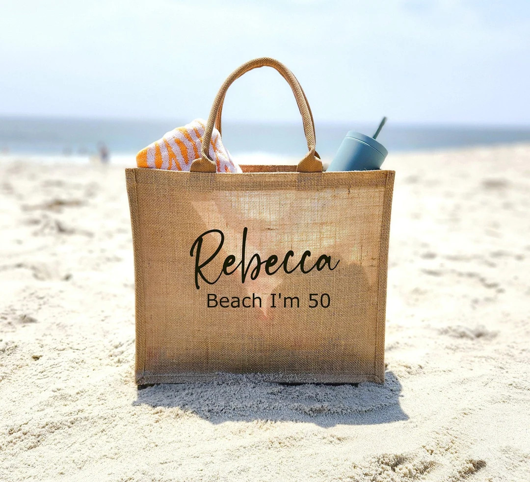 50th Birthday Gift for Her Burlap Bag Beach I'm 50 Tote Bag Customized Gift Bag Gift for Her Girl... | Etsy (US)