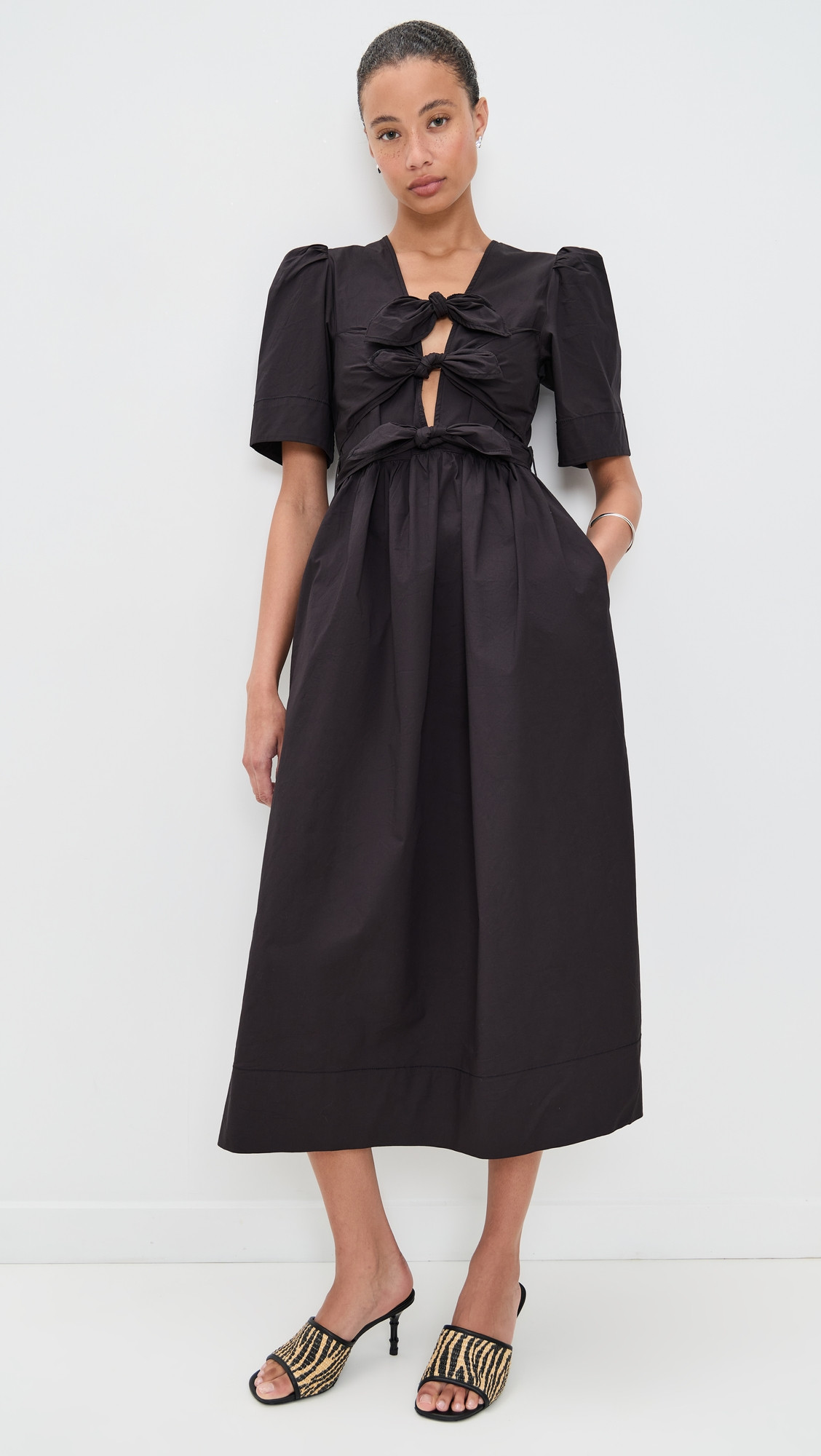 GANNI Stretch Cotton Tie Strap Midi Dress Black 36 | Shopbop