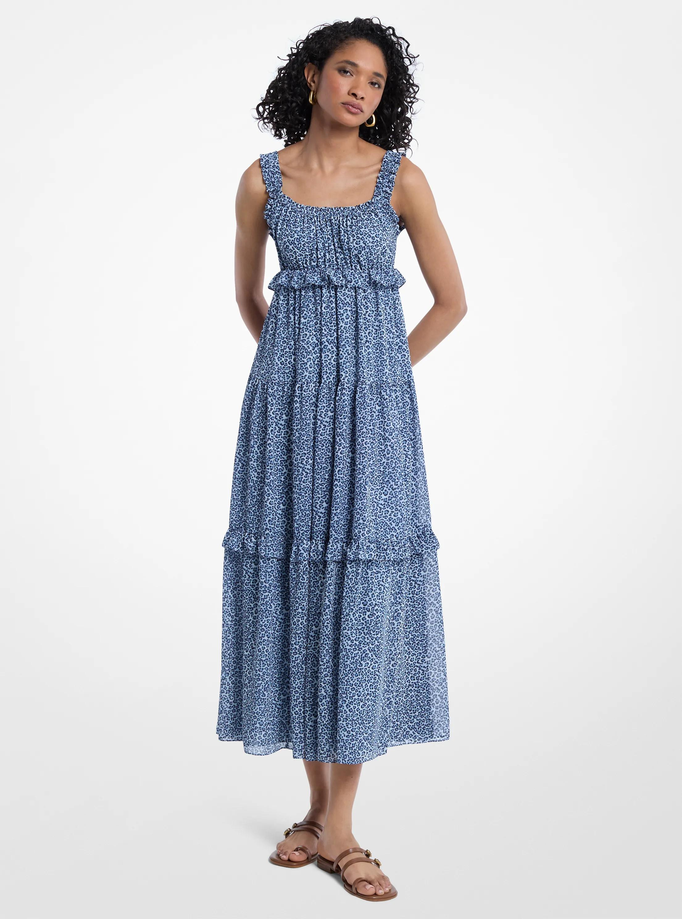 Leopard Print Georgette Tiered Dress | Michael Kors US