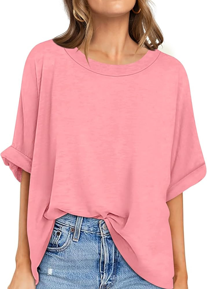 UEU Women Oversized T-Shirt Loose Fit Workout Tops Short Sleeve Gym Basic Tee Shirt | Amazon (US)
