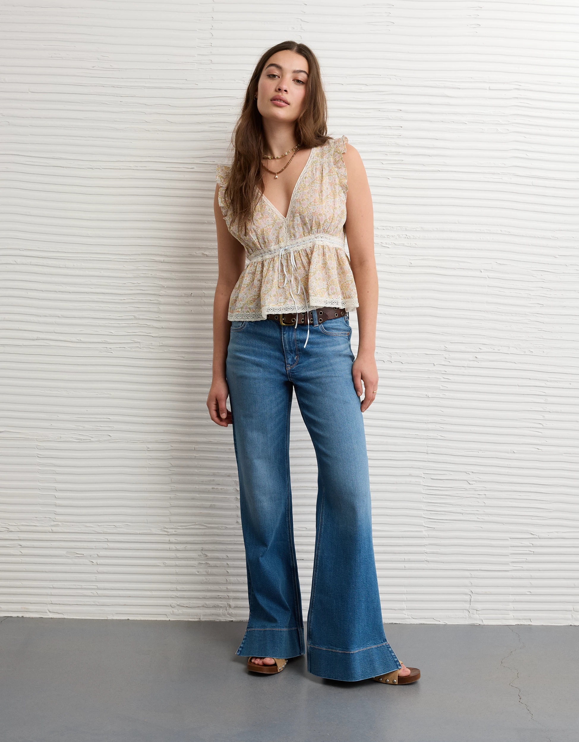 AE Lace Trim Flutter Sleeve Blouse | American Eagle Outfitters (US & CA)