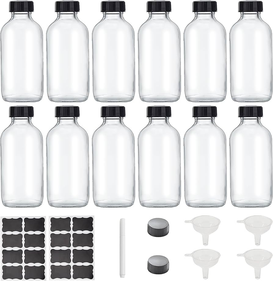Glass Juice Shot Bottles with Caps 4 oz, Small Empty Wellness Shot Glass Bottles, Reusable Clear ... | Amazon (US)