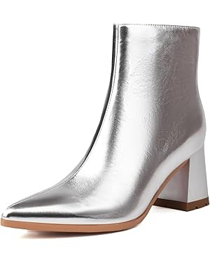 XIANGZU Women's Pointed Toe Boots Block Chunky Heel Ankle Booties | Amazon (US)