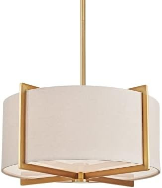 MOTINI 3 Light Drum Pendant Chandelier, Gold Brushed Brass Pendant Light Fixture with Beige Drum Sha | Amazon (US)