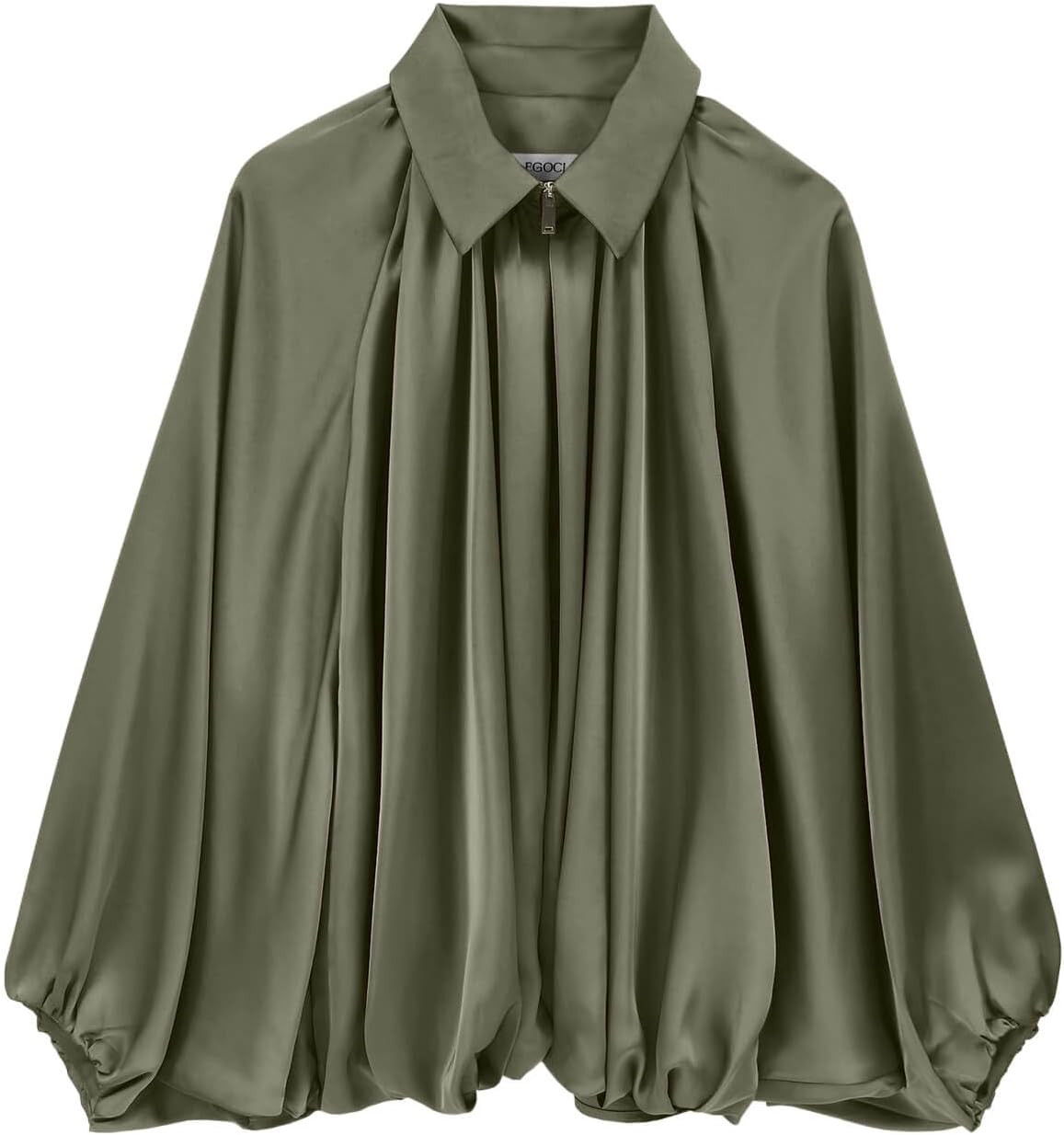 Womens Satin Puffed Bomber Jacket Oversized Batwing Sleeve Pleated Jackets | Amazon (US)