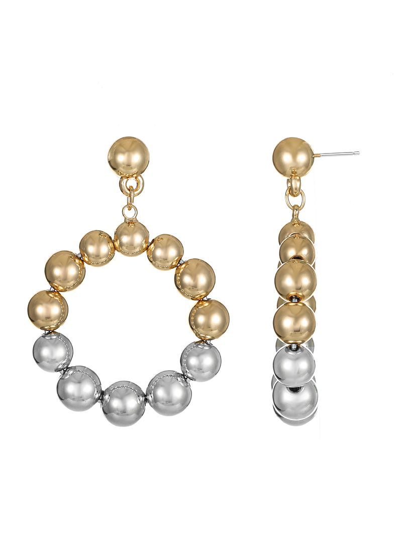 Time and Tru Goldtone Beaded Circle Drop Earring, Silver and Goldtone Metal, Female, 1 Pair of Ea... | Walmart (US)