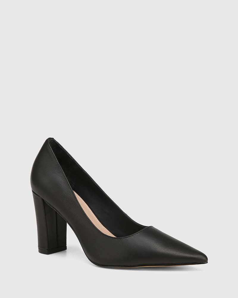 Serena Black Leather Block Heel Pump | Wittner