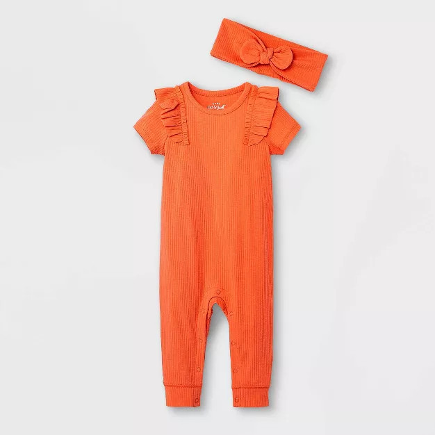 Baby Girls' Rib Romper with Headband - Cat & Jack™ Red | Target