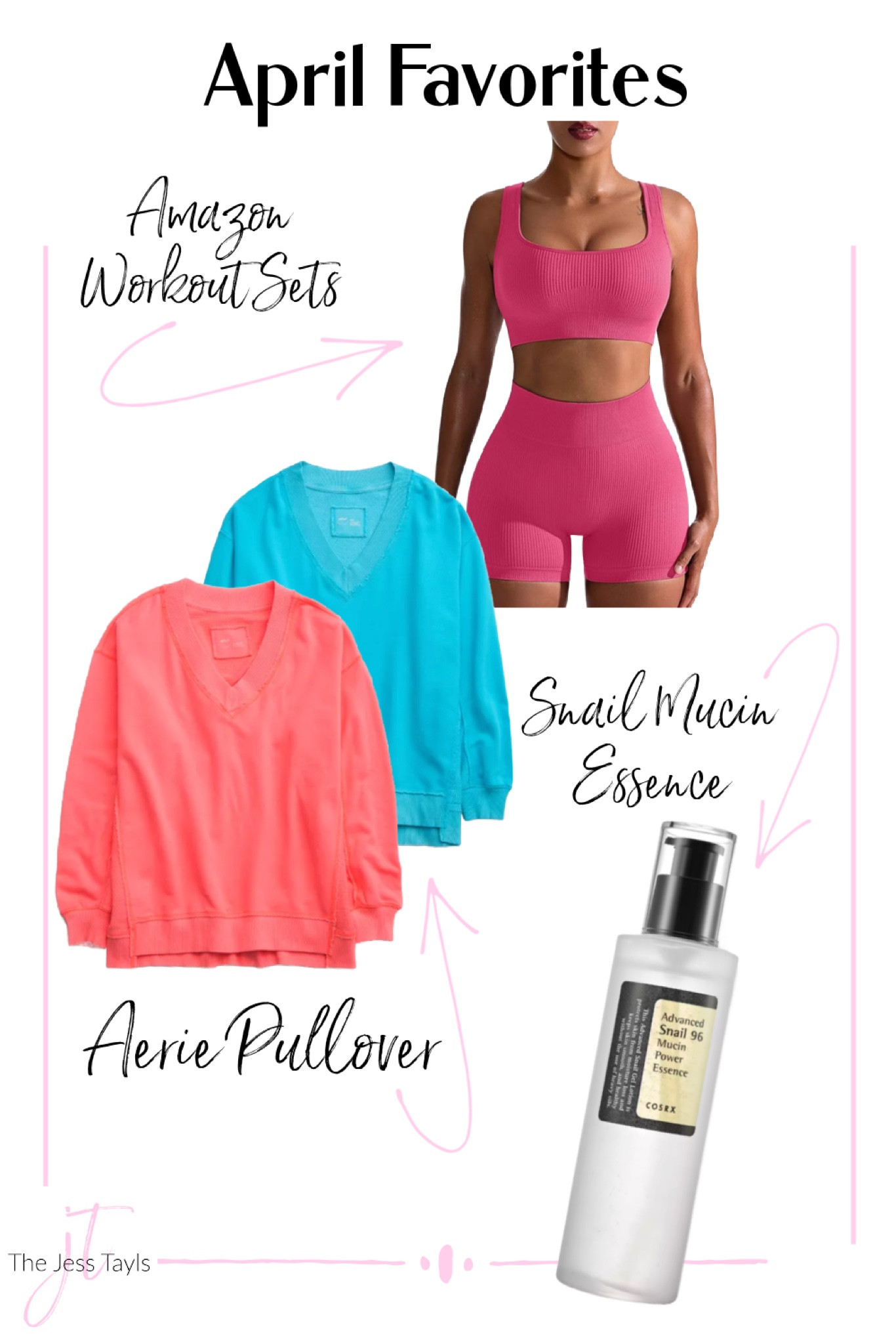 April favorites 
Aerie pullover 
Amazon workout set 
Snail mucin essence 

#LTKActive #LTKbeauty
