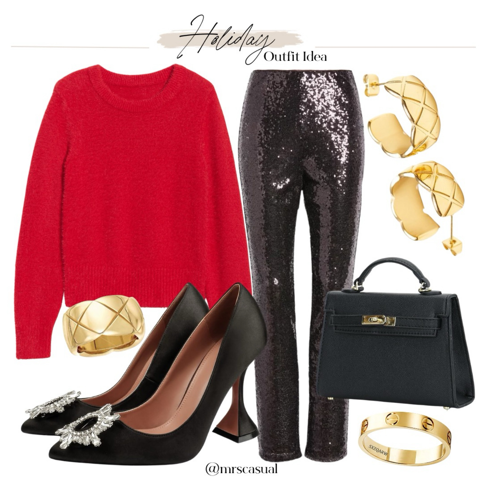 Sequin pants holiday outfit idea ❤️ 

#LTKfindsunder100 #LTKSeasonal #LTKHoliday