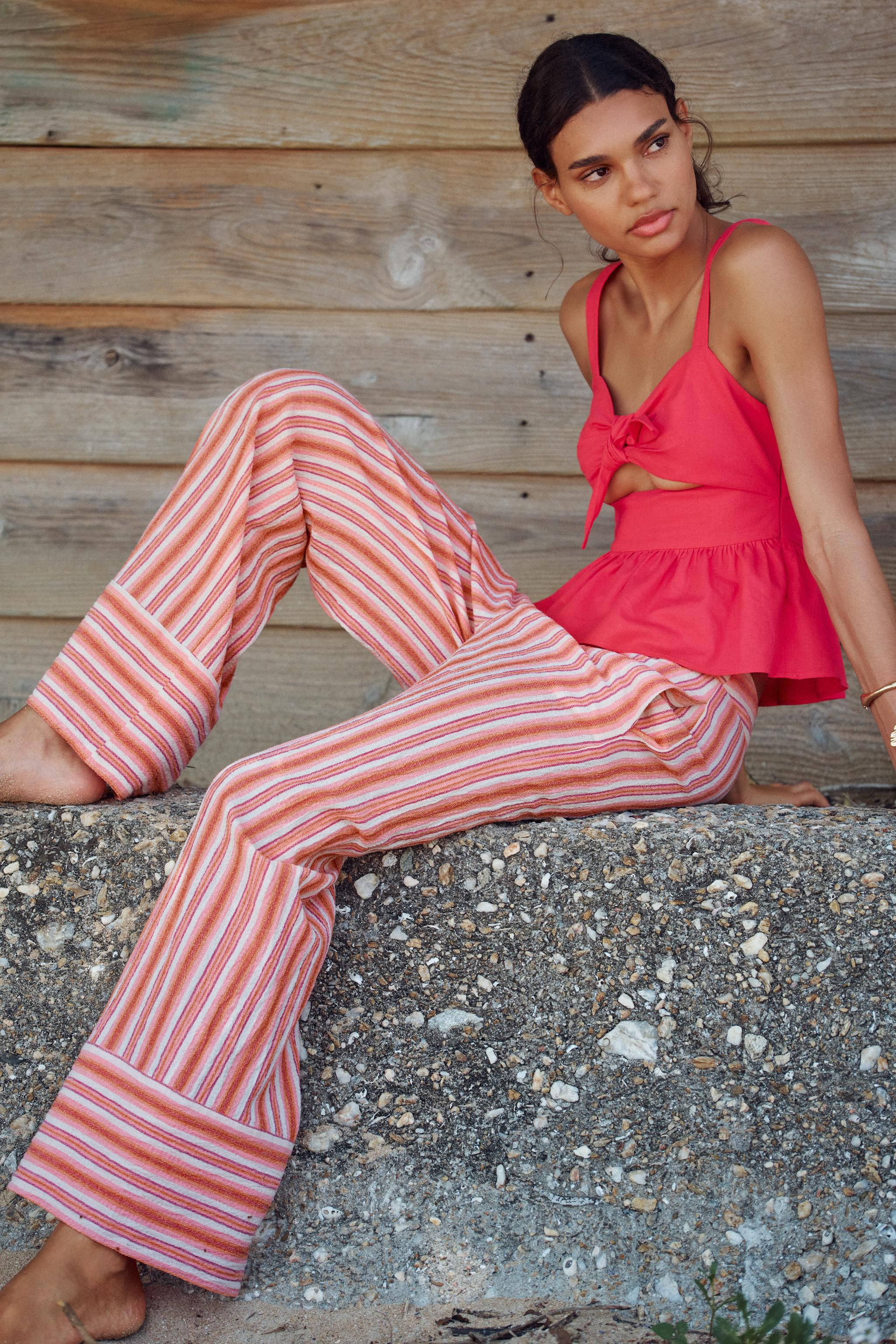 RUSTIC WIDE-LEG STRIPED TROUSERS | Zara UK
