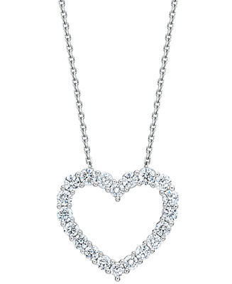 Diamond Heart Pendant Necklace (1 ct. t.w.) in 14k White Gold, 16" + 2" extender | Macy's