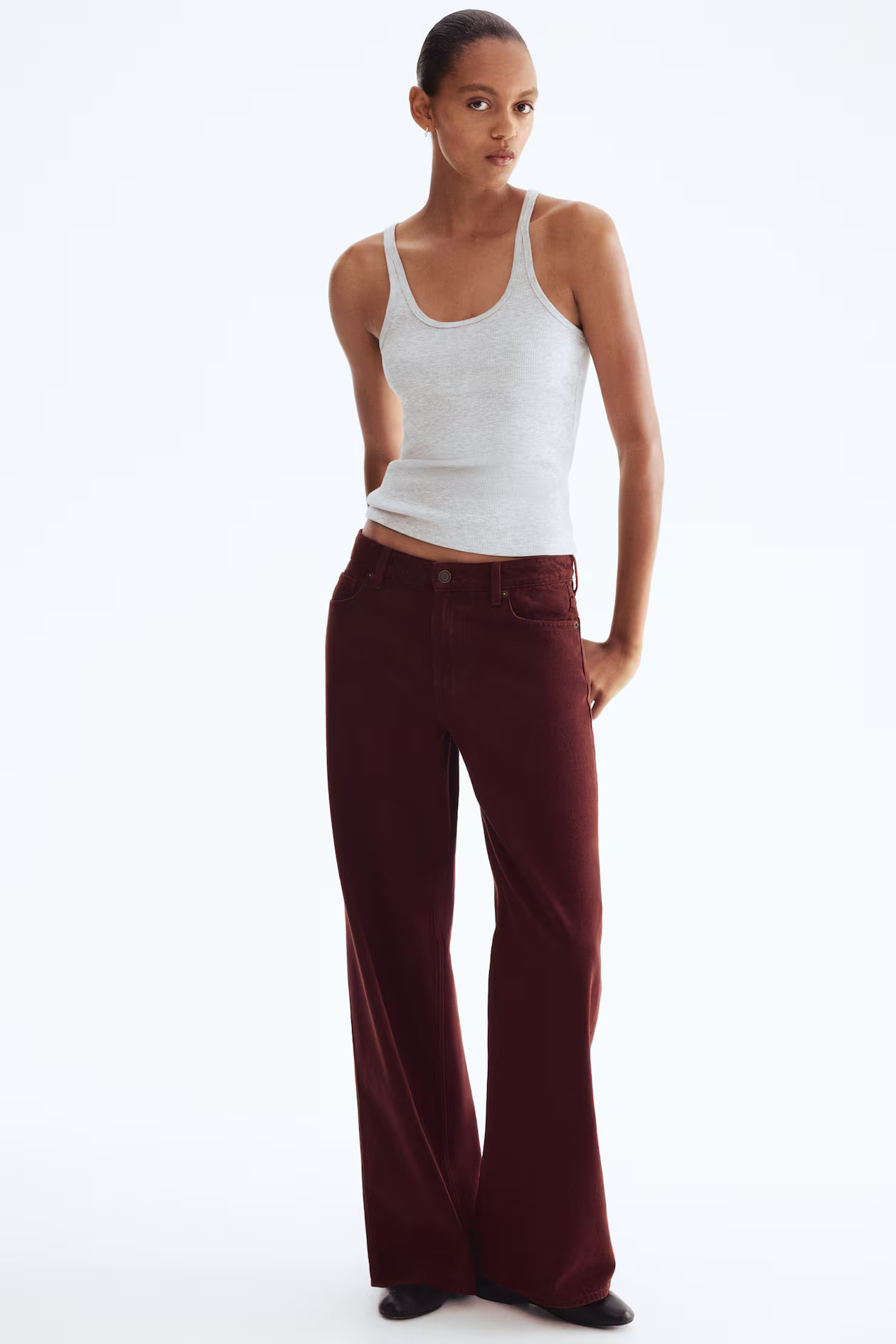 Wide Regular Jeans - Burgundy - Ladies | H&M US | H&M (US + CA)