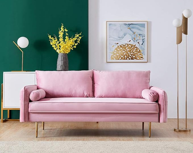 Velvet Couch with 2 Small Pillows, Modern Loveseat Sofa Twin Size Contemporary Sofas for Living R... | Amazon (US)
