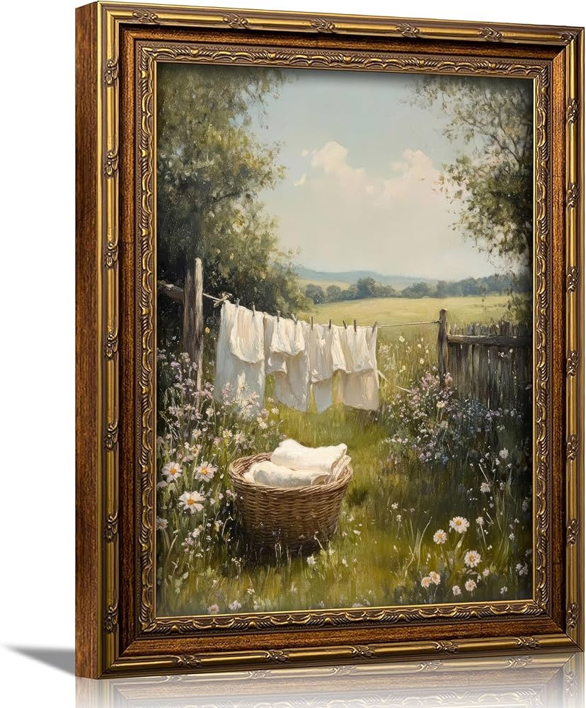 3D Textured Canvas Wall Art Vintage Carved Gold Frame Retro Cottagecore Laundry Farmhouse Country... | Amazon (US)