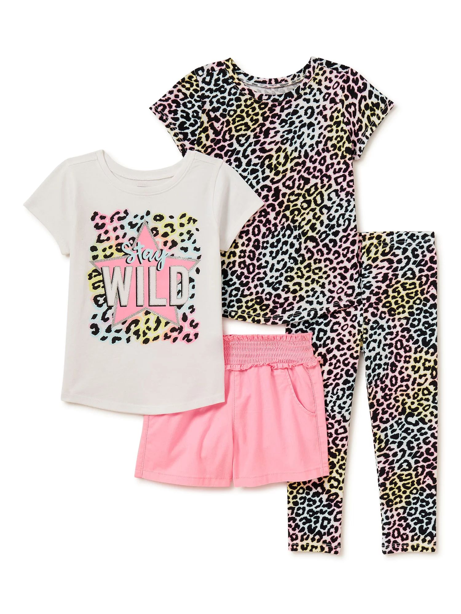 Garanimals Baby Girls & Toddler Girls T-Shirt, Shorts & Leggings, 4-Piece, Sizes 12M-5T | Walmart (US)