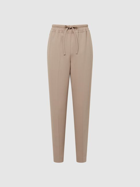 Reiss Mink Hailey Tapered Pull On Trousers | Reiss UK