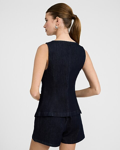 Denim Boat Neck Cutaway Vest | Express