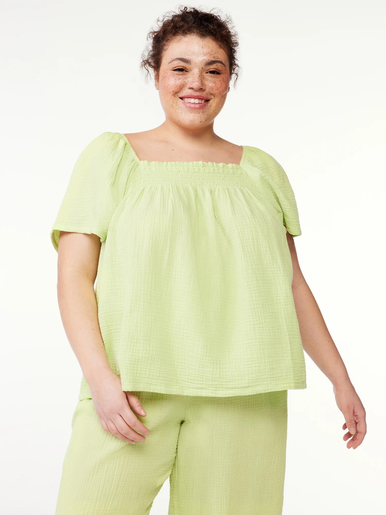 Joyspun Women's Puff Sleeve Gauze Sleep Top, Sizes S to 3X | Walmart (US)