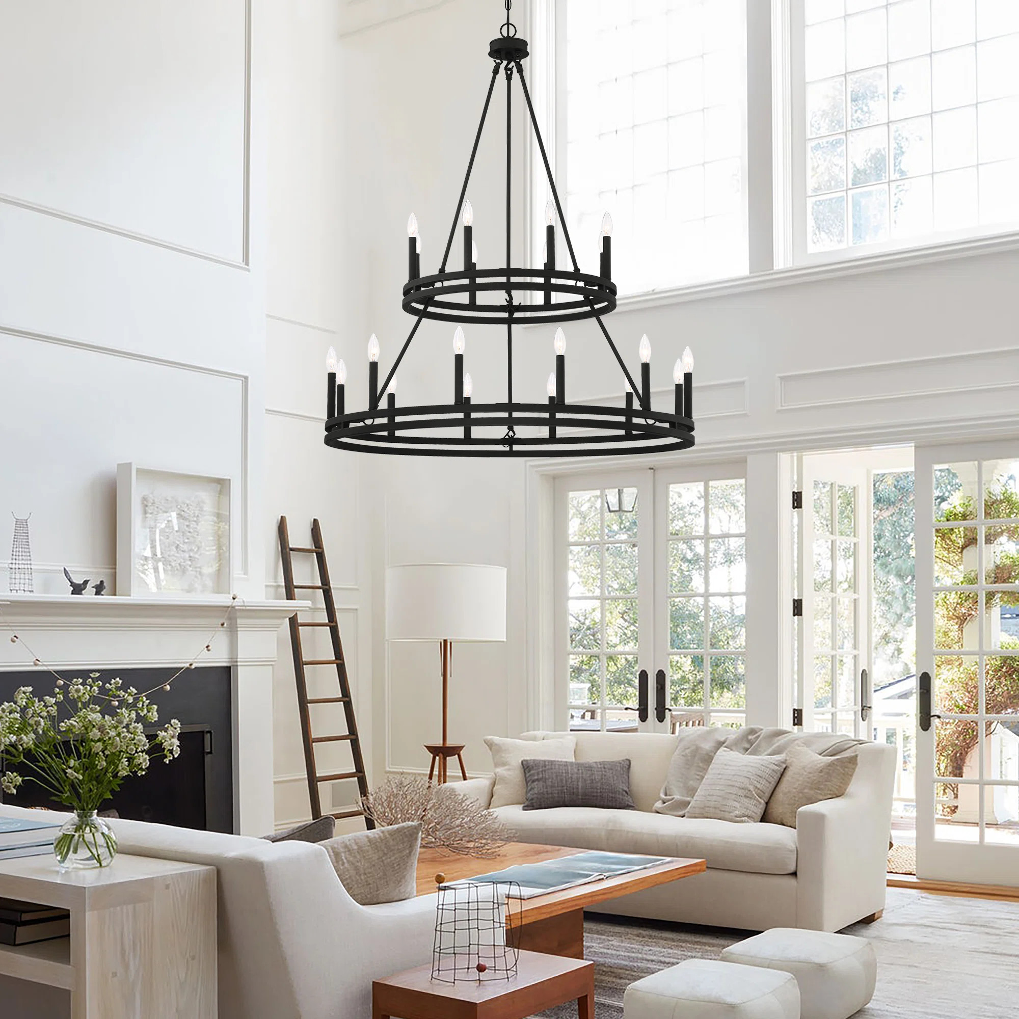 Lark Manor™ Avalee 20 - Light Living Room Steel Dimmable Candle Style Wagon Wheel Chandelier UL... | Wayfair North America