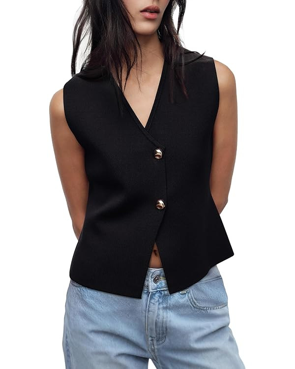Sweater Vest Women Vest Tops Button Down Sleeveless Cute Vest 2025 Summer Spring Work Business Ca... | Amazon (US)