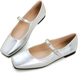 TN TANGNEST Leather Flats for Women Comfortable Square Toe Slip On Flats Soft Work Flats Retro Ma... | Amazon (US)