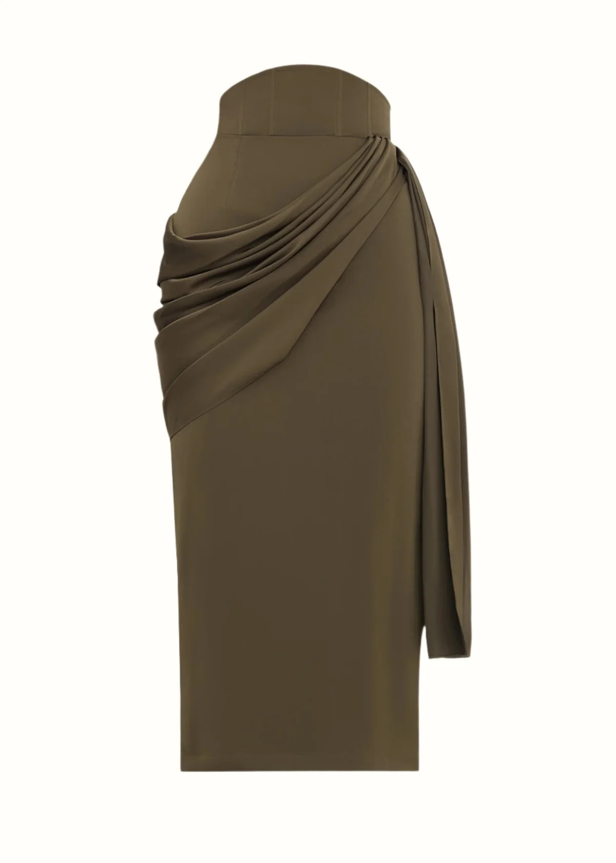 IDO DRAPE MIDI SKIRT - OLIVE | ANDREA IYAMAH
