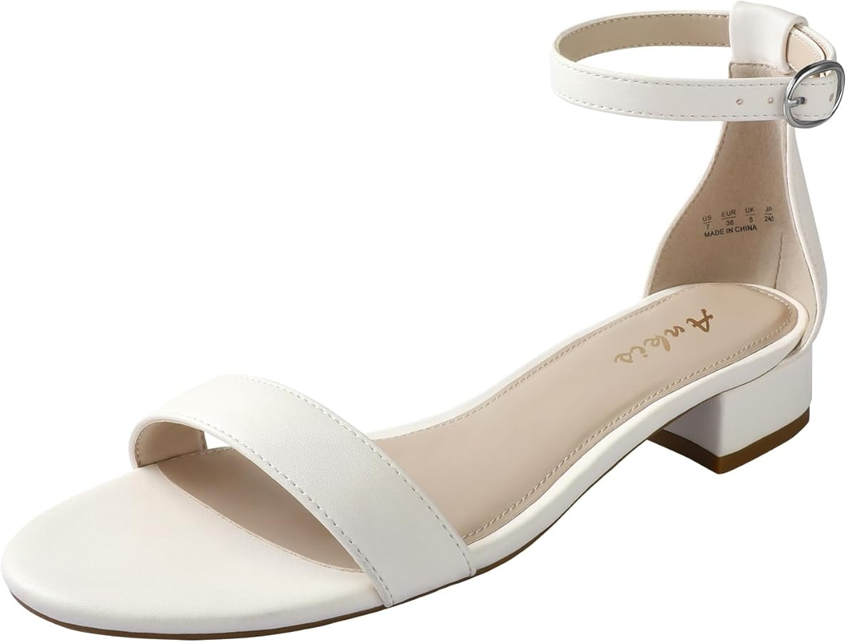 Ankis Nude Black White Women Sandals Dressy 1 Inch Low Block Heel Strappy Open Toe Flat Casual Sa... | Amazon (US)