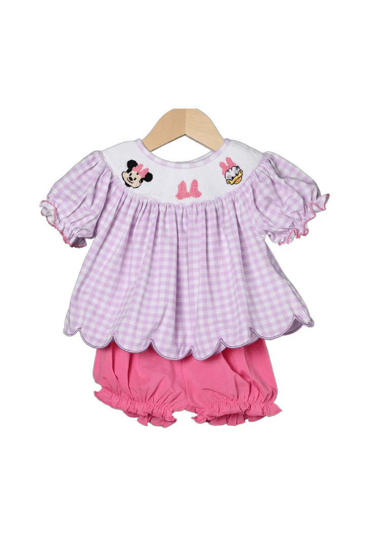 Smocked Mouse Bow Lavender Gingham Bloomer Set | The Smocked Flamingo
