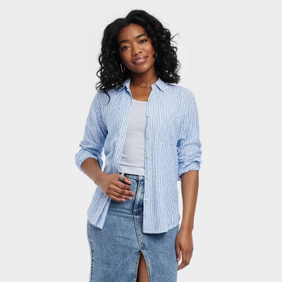 Women's Linen Long Sleeve Collared Button-Down Shirt - Universal Thread™ | Target