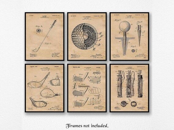 Vintage Golf Patent Prints, 6 Unframed Photos, Wall Art Decor Gifts for Home Office Man Cave Shop... | Etsy (US)