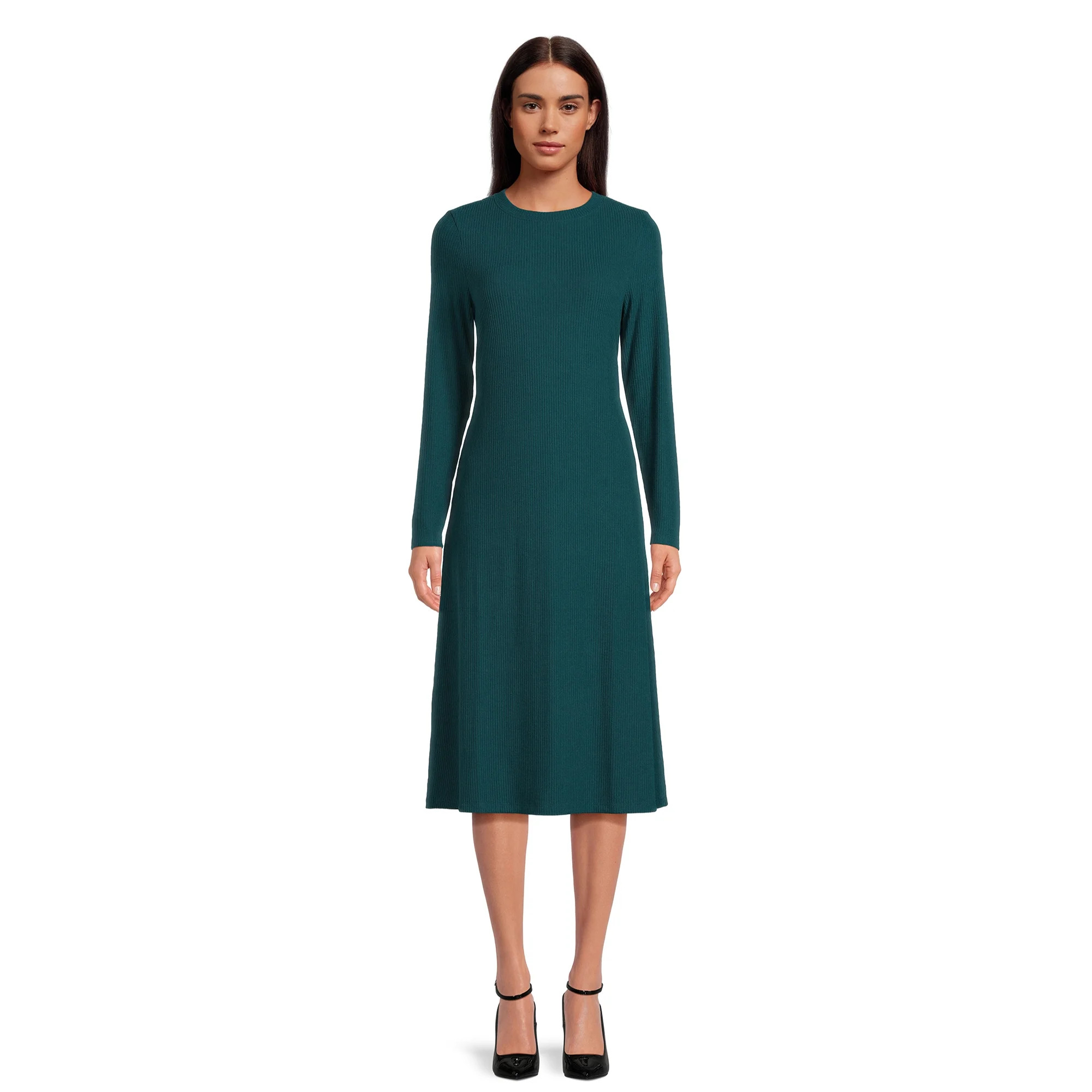 Time And Tru Women's Long Sleeve Ribbed Dress | Walmart (US)