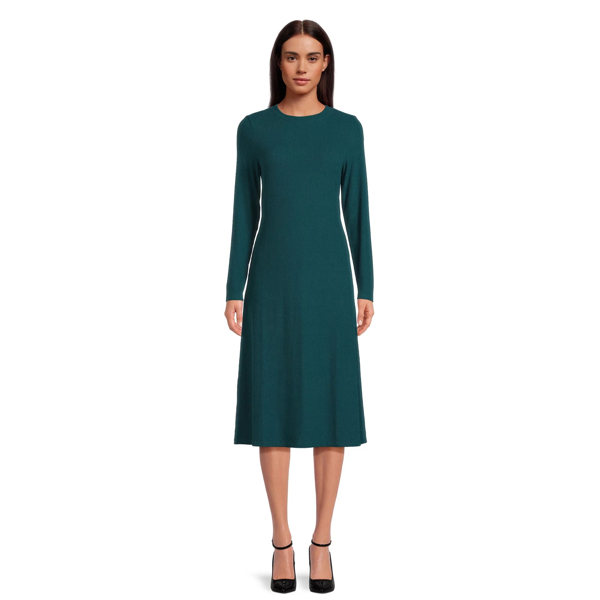 Time And Tru Women's Long Sleeve Ribbed Dress | Walmart (US)