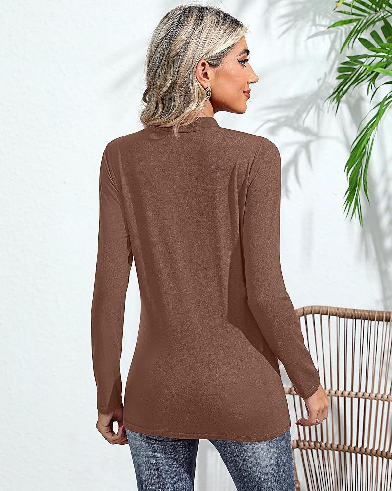 Ficerd 2 Pack Women's Mock Neck Shirts, Long Sleeve Turtleneck Tops Casual Comfy T Shirts Stretch... | Amazon (US)