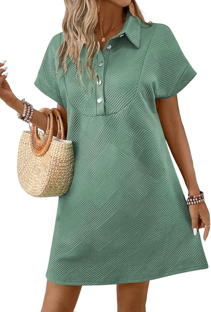 Acelitt Summer Lapel Collared Dresses for Women 2026 Batwing Short Sleeve Mini Dress Beach Sundre... | Amazon (US)