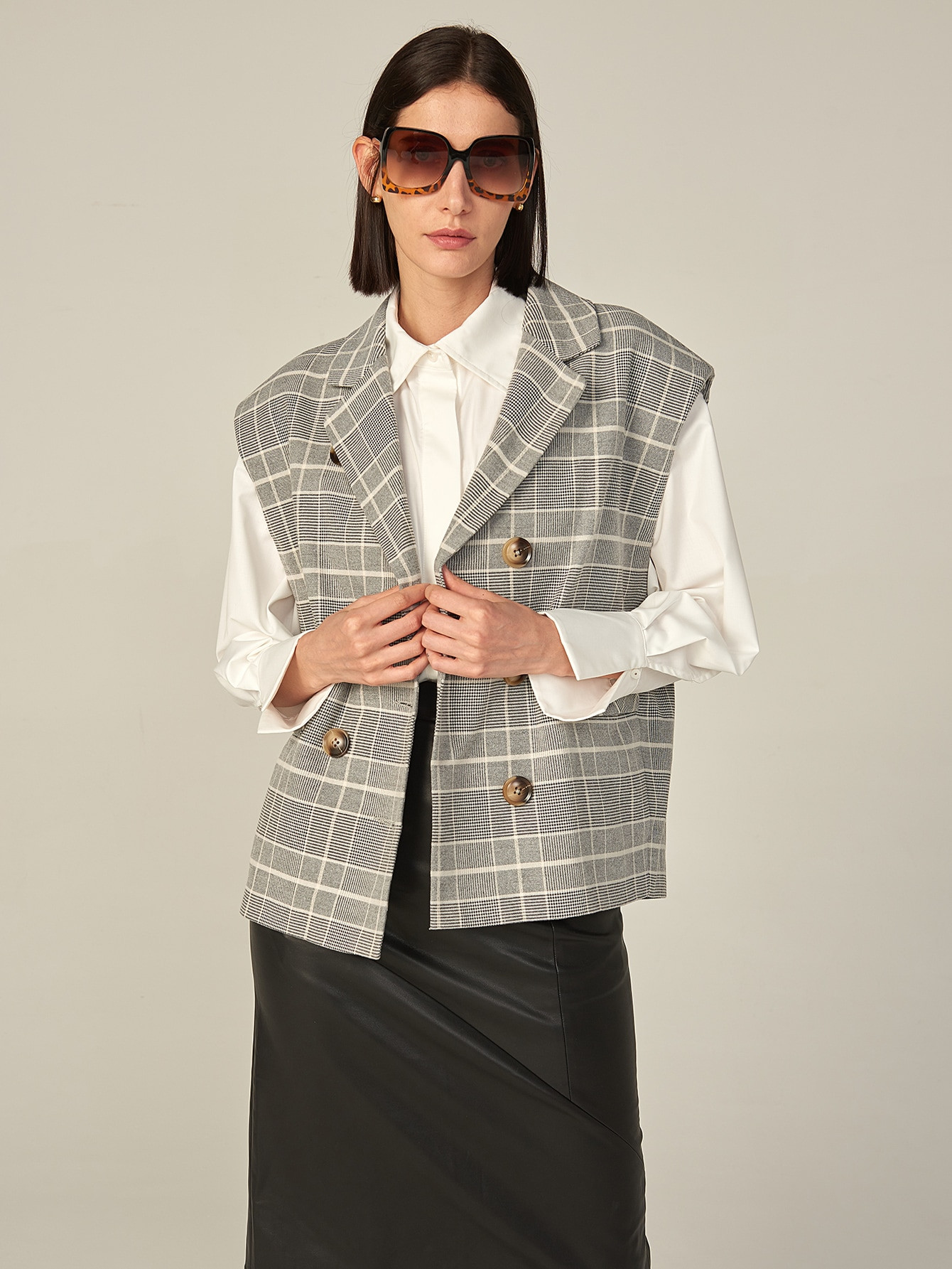 SHEIN PREMIUM Blazers Doble botonadura A cuadros Casual | SHEIN