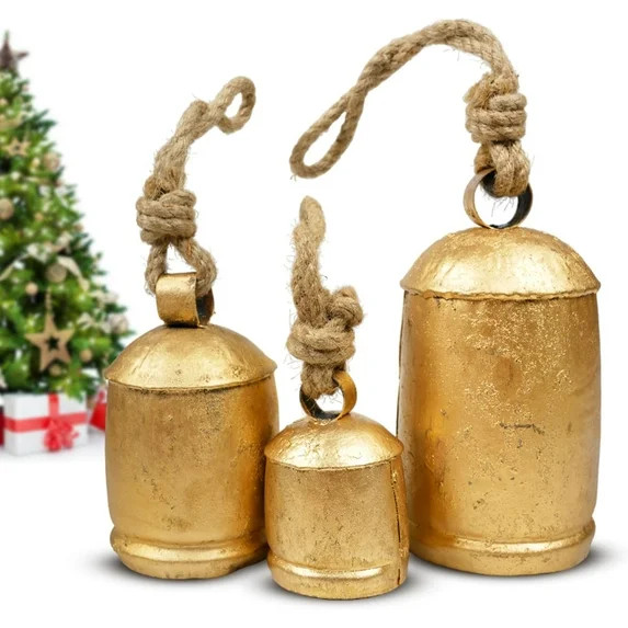Set of 3 Giant Harmony Rustic Gold Christmas Bells for Decoration - Perfect for Cow Bell, Door Ha... | Walmart (US)