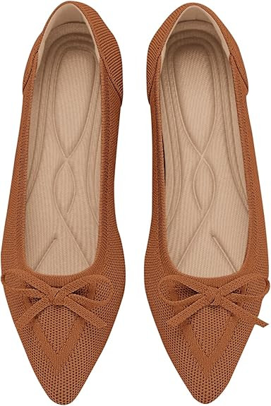 Women's Flats Pointed Toe Bow Knit Ballet Shoes Comfortable Dressy Mesh Slip On Flat       Send t... | Amazon (US)