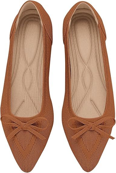 Women's Flats Pointed Toe Bow Knit Ballet Shoes Comfortable Dressy Mesh Slip On Flat       Send t... | Amazon (US)