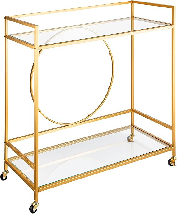 VEVOR Bar Cart, Two Tier Serving Cart, Gold Finish Wine Cart, Rolling Bar Cart, Antique Small Bar... | Amazon (US)