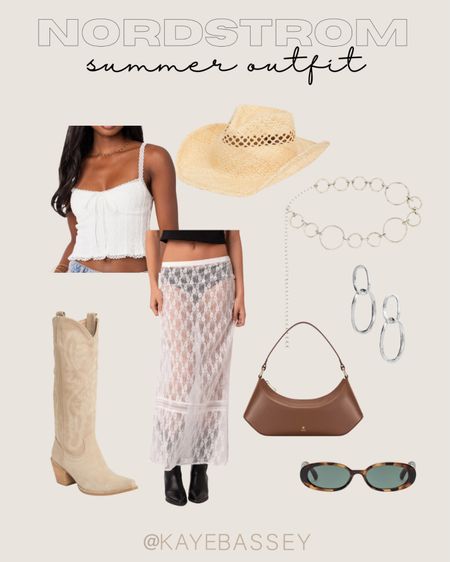 Summer outfit / festival and concert outfit idea from Nordstrom: cropped top, sheer lace maxi skirt, western hat, silver jewelry, western boots / cowboy boots 

#cowboy #summeroutfit #western #concert #ootd

#LTKstyletip #LTKFestival #LTKSeasonal